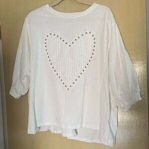 Easel White Long Sleeve Top with Heart Detail from Whiskey Darling Boutique